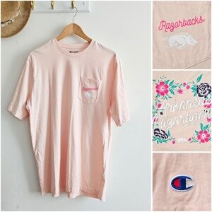 🩷 Champion Arkansas Razorbacks Floral Blush Pink Cotton Graphic Tee Size Large